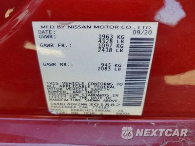 Zdjęcie 12 z 12 samochodu: 2021 NISSAN ALTIMA SV VIN:1N4BL4DV2MN301882 - miniatura