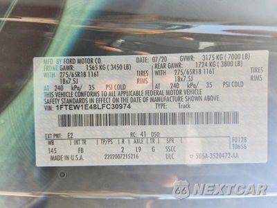 Zdjęcie 12 z 12 samochodu: 2020 FORD F150 SUPERCREW VIN:1FTEW1E48LFC30974 - miniatura