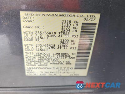Zdjęcie 12 z 12 samochodu: 2017 NISSAN MURANO S VIN:5N1AZ2MG2HN142776 - miniatura