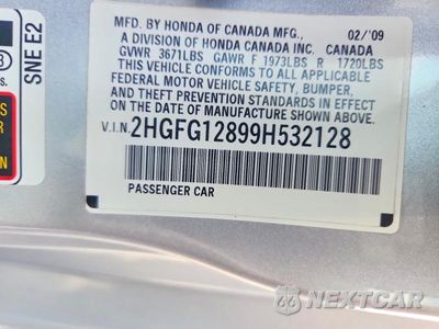 Zdjęcie 12 z 12 samochodu: 2009 HONDA CIVIC EX VIN:2HGFG12899H532128 - miniatura