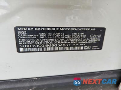 Zdjęcie 13 z 13 samochodu: 2021 BMW X3 SDRIVE30I VIN:5UXTY3C04M9G54067 - miniatura