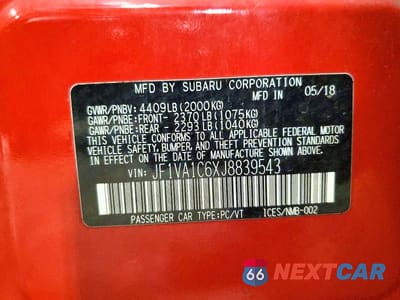 Zdjęcie 12 z 12 samochodu: 2018 SUBARU WRX PREMIUM VIN:JF1VA1C6XJ8839543 - miniatura