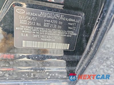 Zdjęcie 12 z 12 samochodu: 2008 HYUNDAI SONATA GLS VIN:5NPET46C48H378522 - miniatura