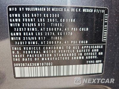 Zdjęcie 13 z 13 samochodu: 2019 VOLKSWAGEN TIGUAN SE VIN:3VV2B7AX3KM187002 - miniatura