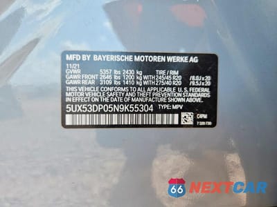 Zdjęcie 14 z 14 samochodu: 2022 BMW X3 XDRIVE30I VIN:5UX53DP05N9K55304 - miniatura