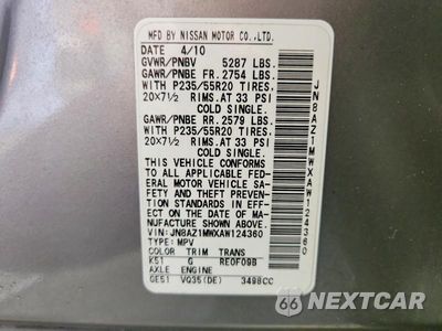 Zdjęcie 14 z 14 samochodu: 2010 NISSAN MURANO S VIN:JN8AZ1MWXAW124360 - miniatura