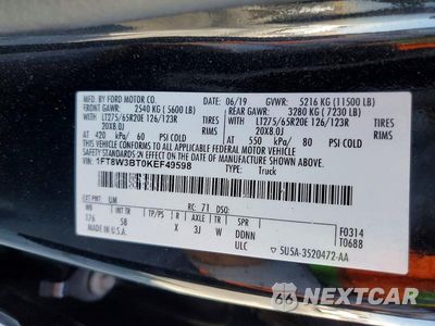 Zdjęcie 12 z 12 samochodu: 2019 FORD F350 SUPER DUTY VIN:1FT8W3BT0KEF49598 - miniatura