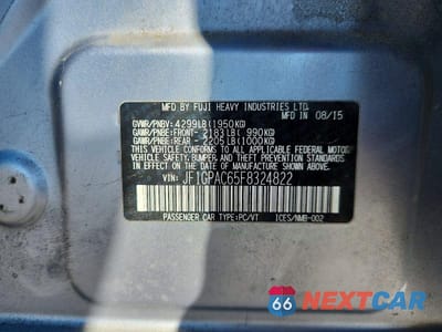 Zdjęcie 12 z 12 samochodu: 2015 SUBARU IMPREZA PREMIUM VIN:JF1GPAC65F8324822 - miniatura