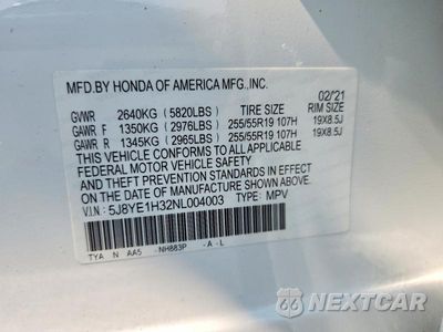 Zdjęcie 13 z 13 samochodu: 2022 ACURA MDX VIN:5J8YE1H32NL004003 - miniatura