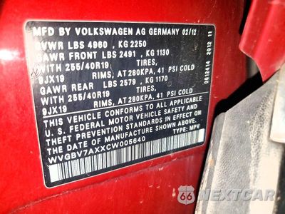 Zdjęcie 13 z 13 samochodu: 2012 VOLKSWAGEN TIGUAN S VIN:WVGBV7AXXCW005640 - miniatura