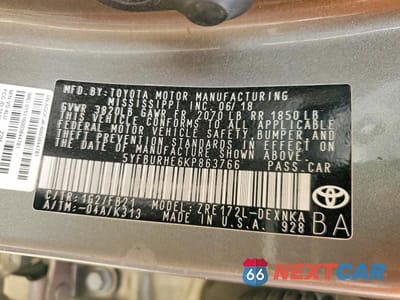 Zdjęcie 12 z 12 samochodu: 2019 TOYOTA COROLLA LE VIN:5YFBURHE6KP863766 - miniatura