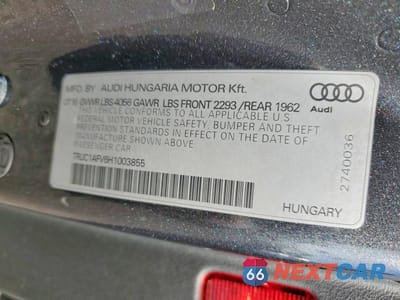 Zdjęcie 13 z 13 samochodu: 2017 AUDI TTS VIN:TRUC1AFV6H1003855 - miniatura