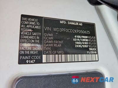 Zdjęcie 13 z 13 samochodu: 2019 MERCEDES-BENZ SPRINTER 2500/3500 VIN:WD3PF0CD2KP050625 - miniatura