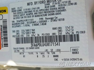 Zdjęcie 13 z 13 samochodu: 2018 FORD FUSION SE HYBRID VIN:3FA6P0LU4JR171541 - miniatura