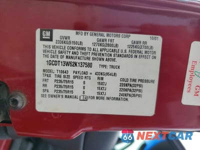 Zdjęcie 12 z 12 samochodu: 2002 CHEVROLET S TRUCK S10 VIN:1GCDT13W62K137580 - miniatura