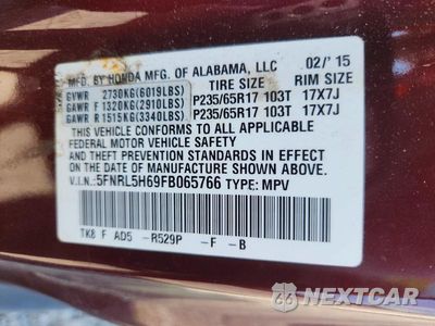 Zdjęcie 13 z 13 samochodu: 2015 HONDA ODYSSEY EXL VIN:5FNRL5H69FB065766 - miniatura
