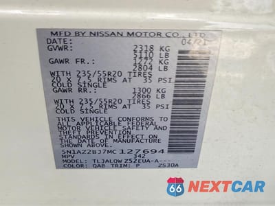 Zdjęcie 13 z 13 samochodu: 2021 NISSAN MURANO SV VIN:5N1AZ2BJ7MC127694 - miniatura