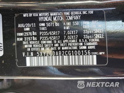 Zdjęcie 13 z 13 samochodu: 2012 HYUNDAI SANTA FE GLS VIN:5XYZGDAB2CG100156 - miniatura