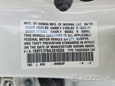 Zdjęcie 12 z 12 samochodu: 2020 HONDA CIVIC TOURING VIN:19XFC1F94LE016324 - miniatura