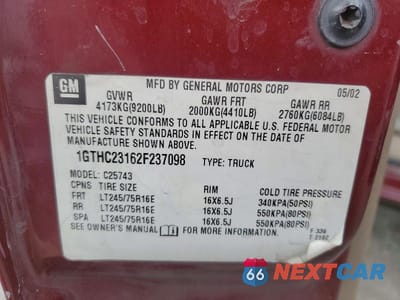 Zdjęcie 10 z 10 samochodu: 2002 GMC SIERRA C2500 VIN:1GTHC23162F237098 - miniatura