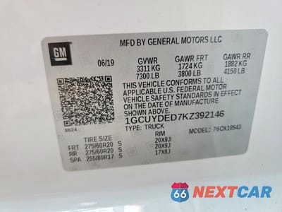 Zdjęcie 12 z 12 samochodu: 2019 CHEVROLET SILVERADO K1500 LT VIN:1GCUYDED7KZ392146 - miniatura