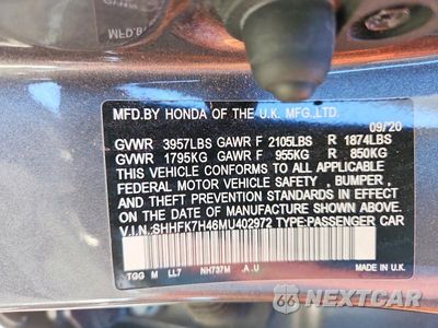 Zdjęcie 12 z 12 samochodu: 2021 HONDA CIVIC SPORT VIN:SHHFK7H46MU402972 - miniatura