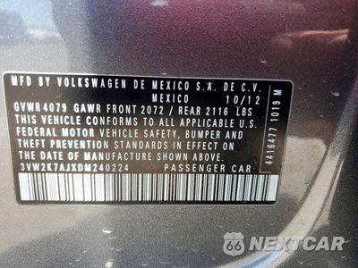 Zdjęcie 12 z 12 samochodu: 2013 VOLKSWAGEN JETTA BASE VIN:3VW2K7AJXDM240224 - miniatura