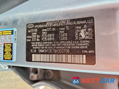 Zdjęcie 12 z 12 samochodu: 2009 HYUNDAI SANTA FE LIMITED VIN:5NMSH13E79H303708 - miniatura