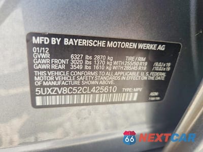 Zdjęcie 13 z 13 samochodu: 2012 BMW X5 XDRIVE50I VIN:5UXZV8C52CL425610 - miniatura