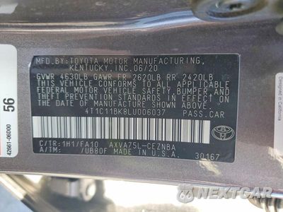 Zdjęcie 13 z 13 samochodu: 2020 TOYOTA CAMRY LE VIN:4T1C11BK8LU006037 - miniatura