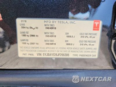 Zdjęcie 12 z 12 samochodu: 2018 TESLA MODEL S VIN:5YJSA1E28JF265306 - miniatura