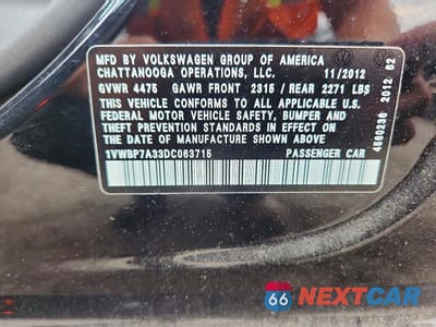 Zdjęcie 13 z 13 samochodu: 2013 VOLKSWAGEN PASSAT SE VIN:1VWBP7A33DC063715 - miniatura