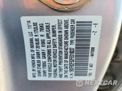 Zdjęcie 12 z 12 samochodu: 2015 HONDA CIVIC LX VIN:19XFB2F52FE019037 - miniatura