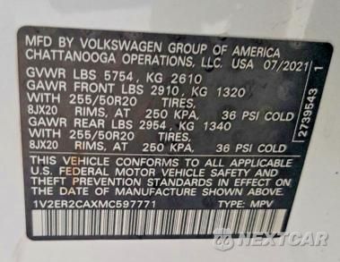 Zdjęcie 13 z 13 samochodu: 2021 VOLKSWAGEN ATLAS SEL VIN:1V2ER2CAXMC597771 - miniatura