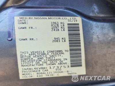 Zdjęcie 12 z 12 samochodu: 2019 NISSAN ALTIMA SL VIN:1N4BL4EV8KC173753 - miniatura
