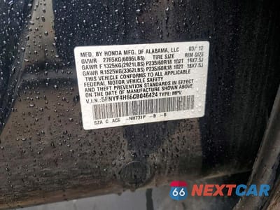Zdjęcie 13 z 13 samochodu: 2012 HONDA PILOT EXL VIN:5FNYF4H66CB046424 - miniatura