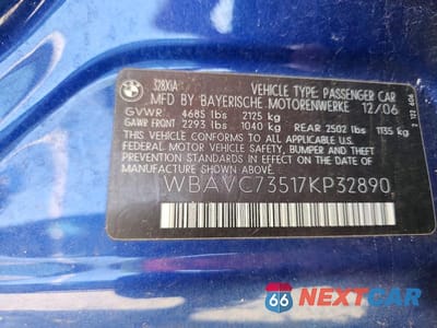 Zdjęcie 12 z 12 samochodu: 2007 BMW 328 XI SULEV VIN:WBAVC73517KP32890 - miniatura