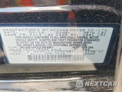 Zdjęcie 12 z 12 samochodu: 2018 NISSAN SENTRA SV VIN:3N1AB7AP3JL653061 - miniatura