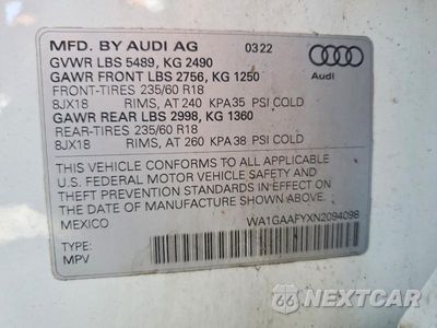 Zdjęcie 13 z 13 samochodu: 2022 AUDI Q5 PREMIUM 45 VIN:WA1GAAFYXN2094098 - miniatura