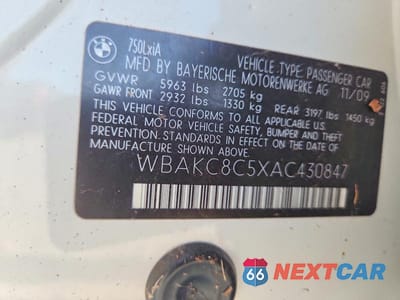 Zdjęcie 12 z 12 samochodu: 2010 BMW 750 LI XDRIVE VIN:WBAKC8C5XAC430847 - miniatura