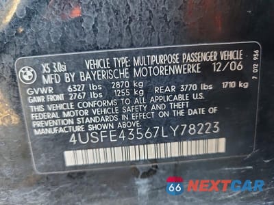Zdjęcie 13 z 13 samochodu: 2007 BMW X5 3.0I VIN:4USFE43567LY78223 - miniatura