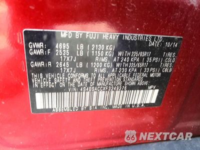 Zdjęcie 12 z 12 samochodu: 2015 SUBARU OUTBACK 2.5I PREMIUM VIN:4S4BSACCXF3249276 - miniatura