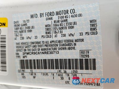 Zdjęcie 13 z 13 samochodu: 2022 FORD BRONCO SPORT OUTER BANKS VIN:3FMCR9C61NRE30713 - miniatura