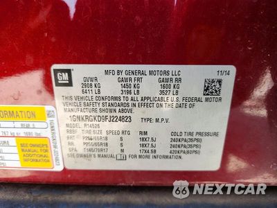 Zdjęcie 12 z 12 samochodu: 2015 CHEVROLET TRAVERSE LT VIN:1GNKRGKD9FJ224823 - miniatura