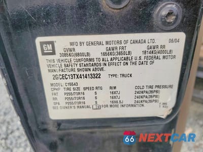 Zdjęcie 12 z 12 samochodu: 2004 CHEVROLET SILVERADO C1500 VIN:2GCEC13TX41413322 - miniatura