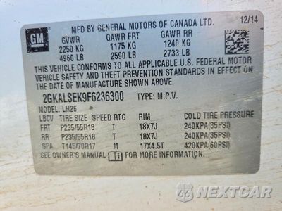 Zdjęcie 12 z 12 samochodu: 2015 GMC TERRAIN SLT VIN:2GKALSEK9F6236300 - miniatura