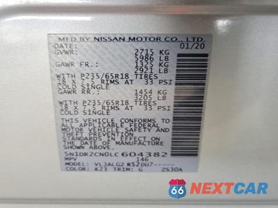 Zdjęcie 12 z 12 samochodu: 2020 NISSAN PATHFINDER SL VIN:5N1DR2CN0LC604382 - miniatura