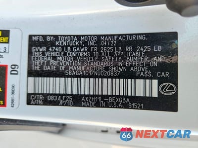 Zdjęcie 13 z 13 samochodu: 2022 LEXUS ES 300H F SPORT VIN:58AGA1C17NU020837 - miniatura