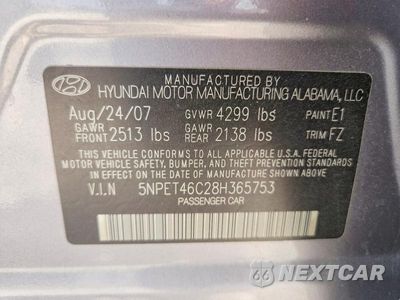 Zdjęcie 12 z 12 samochodu: 2008 HYUNDAI SONATA GLS VIN:5NPET46C28H365753 - miniatura