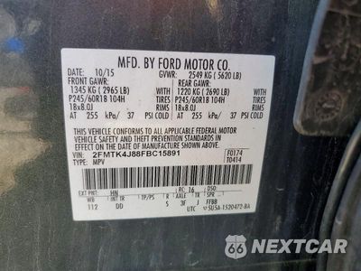 Zdjęcie 13 z 13 samochodu: 2015 FORD EDGE SEL VIN:2FMTK4J88FBC15891 - miniatura